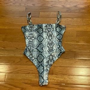 Salty snakeskin print body suit with snaps, size small